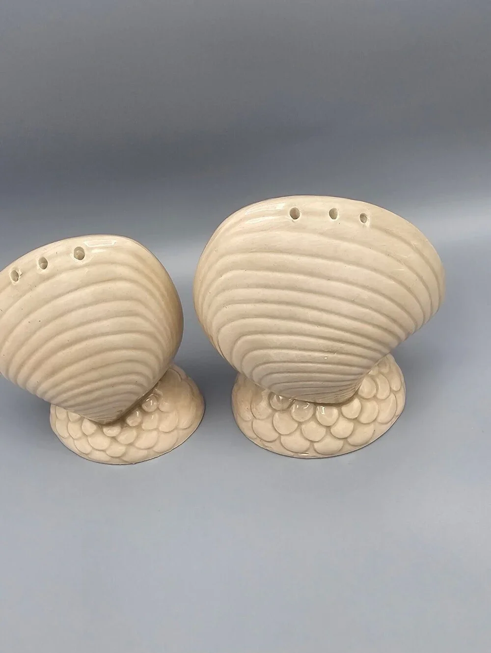 Vintage Ceramic Seashell Salt and Pepper Shakers Set